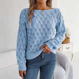 Real Shooting Autumn And Winter Leisure Feathers Hollow Word Collar Shoulder Lantern Sleeve Sweater Women's