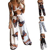 Spot 2025 Summer Women's Print Wipe Breast Top Loose Wide-Leg Pants Two-Piece