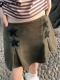 SUCHCUTE Harajuku Cargo Mini Skirts Women Y2K Low Waist Aesthetic Denim Skirt Korean Fashion Star Patchwork Streetwear