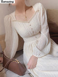 Summer New Women Fashion Elegant White Midi Dresses Vintage Princess Female Party A Line Clothes