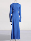 Vietnam's Niche Design Dress 2025 New Round Neck Fashion Kinestic Folding Splicing Body Repair Knitted Dress