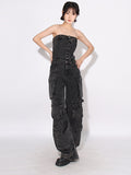 Trendy Spice Girl Wind 2025 New Niche Design Sensor Interface Bag Waist-Bowl Denim Jumpsuit