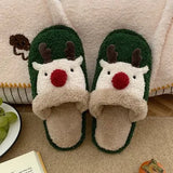 FUNKY 2021 Winter Women's Shoe Cartoon Animal Deer Faux Fur Fleece Sock Christmas Slippers for Home Non-slip Woman
