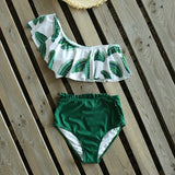 2021 One Shoulder Swimsuit Ruffle Swimwear Women Leaf Print Swimming Suit for Women Sexy biquini