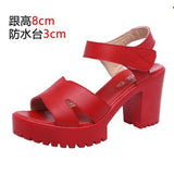 Leather High Heel Waterproof Sandals Women Fashion Crocodile Pattern Walking Shoes Summer Coarse Heel Magic Sticky H Women's