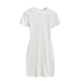 Zingj Trendy Women's Dress With Round Neck And Short Sleeves Is A New Slim And Pure Color Waist-Hip Skirt In