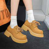 Zingj Wind Small Leather Shoes Thick Sole Increased Spring And Autumn New Lace-Up Happy Shoes Versatile Casual Leather Shoes