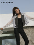 White Lace Designer Summer Cropped Blazer Women Patchwork Long Sleeve High Fashion Coat Jacket French Style