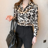 Women's Shirt Printed Leopard Blouses for Women Long Sleeve Top Women Polo Neck Button Up Clothing Female 2023 Shirt