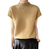 Zingj T-Shirt Women 2024 Spring Summer New Women's Half Sleeve Loose Show Thin Round Neck Knit Bottom Shirt Jacket Women-Outfit