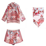 women Elegant Red Print Shirt 2021 Spring Fashion Ladies Indie Folk Suits Ladies Vinatge Totem Floral Beach
