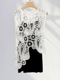 Zingj Lace Blck Heavy Embroidery Irregular Design Sense European Knit Hollow Sleeveless Jacket In The