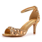 Cm Fish Mouth High Heel Sandals Shallow Mouth With Large-Size Round-Head High Heels Golden Water Drill Fine