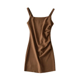 Zingj New Pleated Vest Dress Summer Women's Solid Color Square Collar Sleeveless Hip