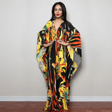 Print Deep V-neck Dress Batwing Sleeve Long Dresses Women 2022 Summer Dress Beachwear Bohemian Women Kaftan