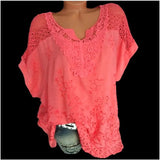 Size Loose Short-Sleeved Lace Women Blouses Cotton Blouses Summer Shirt Tops Sexy Fashion Women
