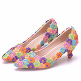 5 Cm Lace Heel High Heel Heel Heel Mid-Heeled Wedding Shoes Pointed Bridesmaid Shoes Annual Photo
