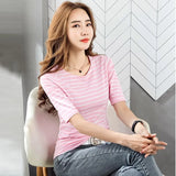 Summer Top T Shirt Women Short Striped Tee Shirt Femme Half Sleeve O-neck Summer Tops Shirts Casual T-shirt for