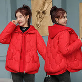 Station Light And Short Down Cotton Clothes Female Hooded Splicing Fake Two Cotton-Padded Clothes Winter Fashion Warm Small Coat-Outfit
