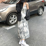 Dress Womens Summer Sexy Ulzzang Chic Soft Streetwear Tie Dye Fashion New Simple Ladies Vintage Ankle-length
