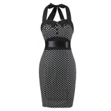 Print Sexy Halter Sheath Dress Polka Dot Vintage Women Summer Backless 50s Pin Up Rockabilly Slim Pencil Bodycon