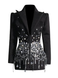 Socialite Wind 2025 Autumn New Lapel Sexy Heavy Industry Diamond Design Suit Dress