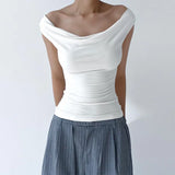 Zingj Women's Summer Solid Color Swing Collar Sleeveless Word Shoulder Strap Sexy Tank Top