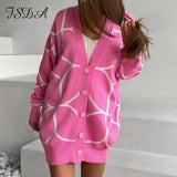 Autumn Winter Green Oversized Cardigan Women Long Sleeve V Neck Loose Fashion Knitted Sweater Casual