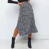 New Sexy Leopard Print Chiffon Split Skirt Casual Fashion Long Skirts for Women Spring Summer Zip Elegant Female