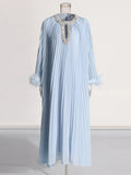 Famous Wind Loose Meat Shading Dress 2025 Summer New Water Drill Ostrich Hair Design Long Dress Dress