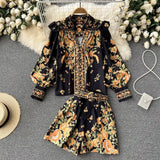 Fashion Spring Runway 2 Piece Sets For Women Turn Down Collar Floral Print Blouse And Shorts Suit Office Lady Outfits