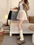 Bow Solid High Waist Pleated A-line Skirt- Outfit