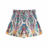 New Bohemian Vintage Floral Print Women Shorts Casual Elastic Waist Summer Holiday