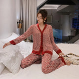 Women's Pajamas Set V Neck Design Luxury Cross Letter Print Sleepwear Silk Like Home Clothes XXL Large Size