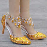 Tuxedo Diamond Wedding Shoes 9 Fine Heel Pointed Sandals Luxury Water Drill Wedding Shoes