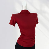 Zingj West Sister With The Same Wine Red Short-Sleeve T-Shirt Female Shoulder Chic Beautiful Small Shirt This Life Year Slim