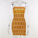 Strapless Tube Mini Dress Vintage African Style Women Smocked Stretchy Sleeveless Off Shoulder Backless Split Short