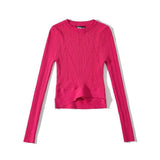 Fashion Women's Knitted Pullover Round Neck Slim Solid Color Hem Gross Cut Out Long Sleeve Sweater Autumn 2023 New