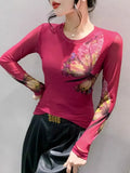 S-3XL Women O Neck Printed Mesh Tees TShirts Lady Stretchy Tops Spring Summer Fairy T-shirts For