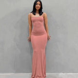 2022 Y2k New Fashion Sexy Dress Skims Flat For Backless Long Maxi Dress Pure Slim Down Honey Peach Hip Suspender