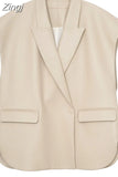 Spring Autumn Loose Black Light Soft Faux Leather Vest Women Lapel Elegant Luxury Designer Sleeveless Jacket
