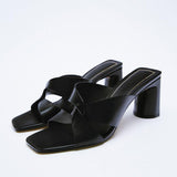 ZARZ Summer Sandals Women 2022 Luxury Brand New Cross Leather Fashion Square Toe High Heel Muller Sandals Slippers Woman