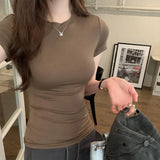 Pink Round-Neck Short-Sleeved T-Shirt A New Slim, Slim, Casual And Beautiful Blouse For Women In Spring And