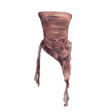Tie Dyed Lotus Leaf Edge Mesh Shaft Irregular Ribbon Thin Belt Wrapped Bra Vest Top