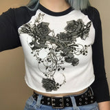 Indie Fairy Grunge Crop Top 90s Vintage Graphic Print Long Sleeve Women Crop Top Harajuku Autumn Spring Female Tees