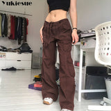 gray overalls wide leg cargo women pants women's trousers sexy low waist loose casual trousers vintage
