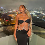 Black Chain Link Bandeau Midi Dress-Outfit