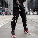 Tide Ribbon Strap Foot Overalls Men's Tide Brand Personality Hip-Hop Multi-Pocket Ribbon Mouth Casual
