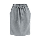 Autumn Elegant Midi Skirts Womens Office Pencil Skirt Cotton Elastic Waist Package Hip Skirt Bow Skirt