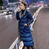 Women Double Sided Down Long Jacket Winter Double Breasted Warm Parkas White Duck Down